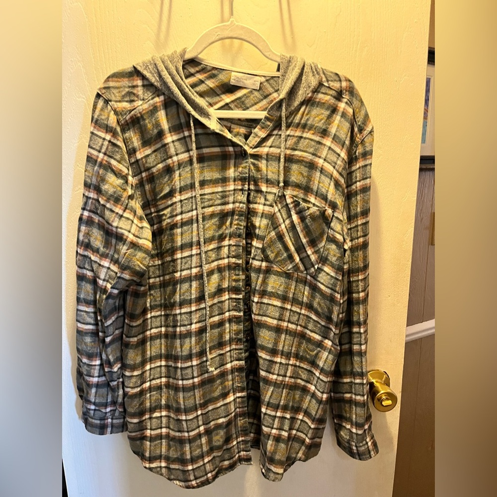 Maurices Multicolor Plaid Hooded Top